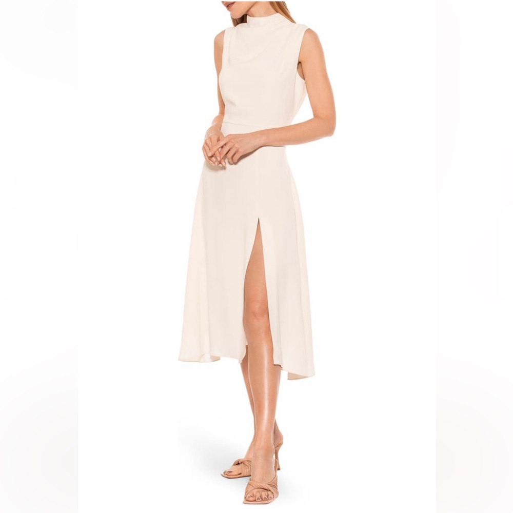Alexia Admor Veronica Draper Mock Neck A-line Midi Dress